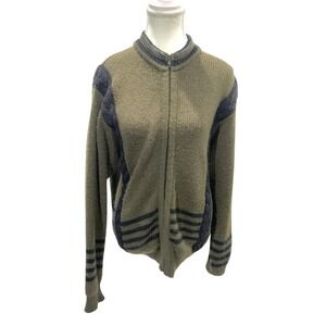 Vintage Wool Camel Hair Full Zip Cardigan Sweater Olive Navy Large‎ Chantal